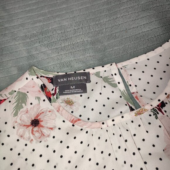 Classy Van Heusen Shirt Short Sleeve Floral Size M Top Blouse Summer Breezy - Picture 2 of 8